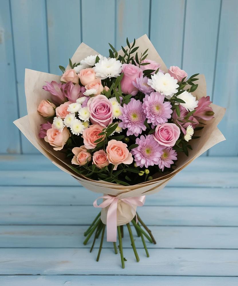 Букет цветов из: Хризантемы, Розы и Альстромерии в Проводник