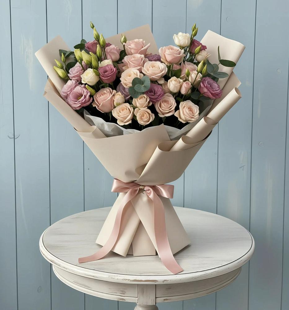 Букет цветов из: Розы и Лизиантусы в Проводник