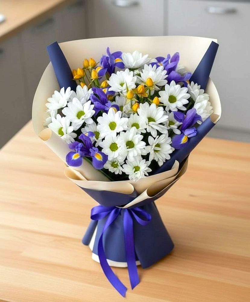 Букет цветов из: Розы, Ирисы и Хризантемы в Проводник